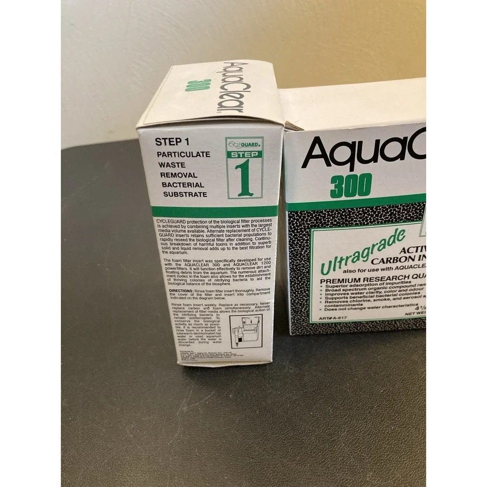 AquaClear 300‎ Cycle Guard Foam Filter Insert + Ultragrade Carbon Insert NOS